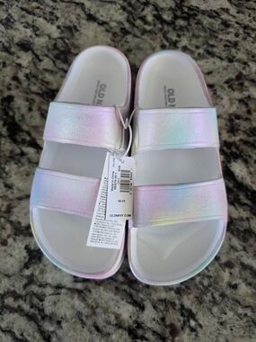 NWT Girls Old Navy Iridescent Pastel Slide Sandals - Pink/Multicolor